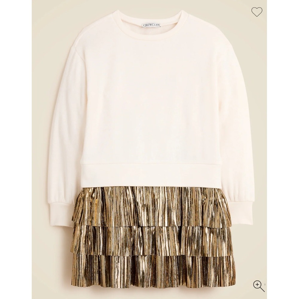 Crewcuts J Crew Sweatshirt Dress Gold Metallic Tiered Ruffle Skirt Sz 10 NWT $80